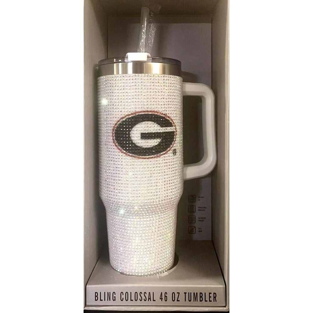New NCAA White Bling Colossal UGA 46oz Tumbler Georgia Bulldogs‎ Rhinestone